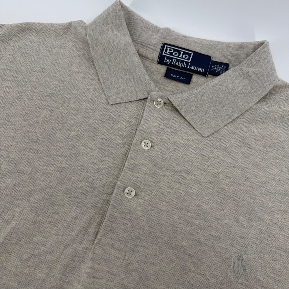 Polo Ralph Lauren Shirt Mens XL Tan Herringbone Pima Cotton Golf Fit Short Slv